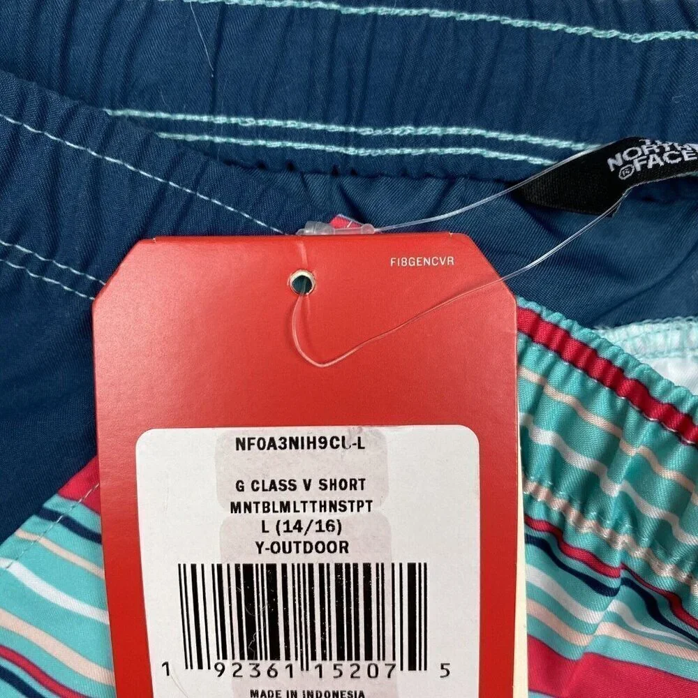 NEW THE NORTH FACE Shorts Girls Large Class V Pull on Blue Stripes Drawstring